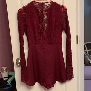 Burgundy lace romper